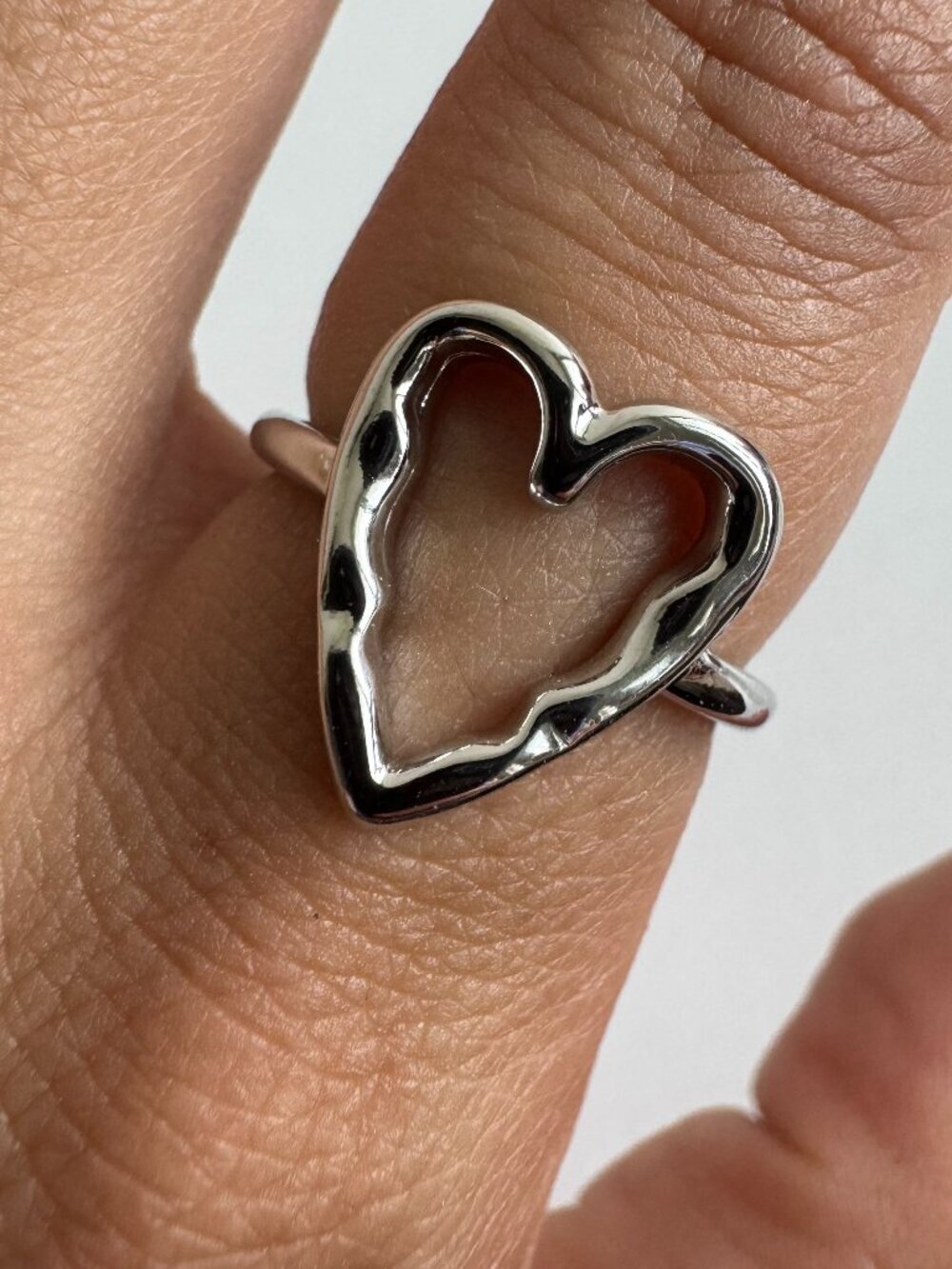 925 Sterling Silver Adjustable Open Heart Ring Minimalist Cute